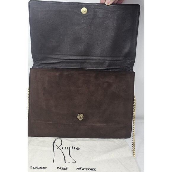 Vtg Rayne London Brown Suede Gold Chain Classic Envelope Shoulder Bag Crossbody - Picture 2 of 16
